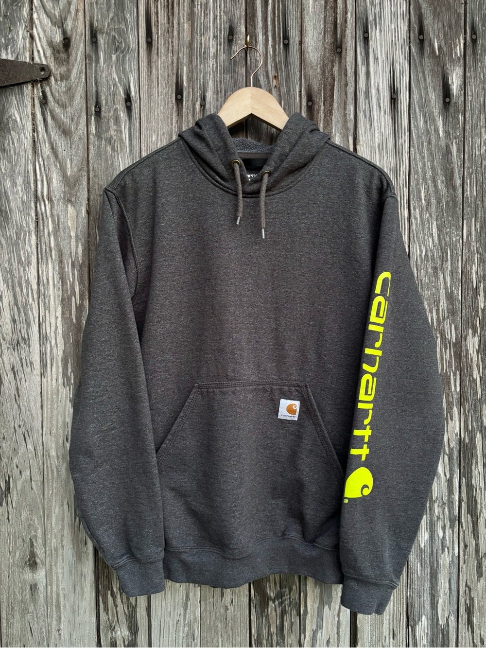 Carhartt men's midweight hoodie (model K288) neon logo charcoal gray size small
